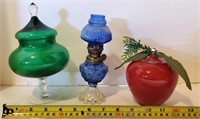 Mini Oil Lamp ,Glass Apple,Lidded Jar