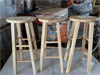 3-Wooden Bar Stools-2 w/ damage to leg supports/1