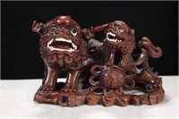 WOOD CARVED TEMPLE DOGS