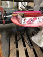 SMALL ROUND TABLE, BARBIE SCOOTER, MISC FARM TOYS