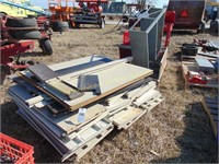 2 PALLETS OF METAL SHELVING , RACKS., MILK CRATE