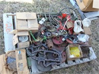 PALLET OF ROLLER CHAIN, SPROCKETS, PLANTER PARTS,