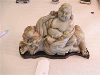 CARVED (SOAPSTONE?) VINTAGE BUDDAH RIDING FOO DOG