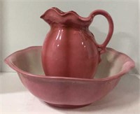 Rose Ceramic Pitcher and Bowl