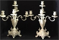 Pair of White Cast Iron Candelabras