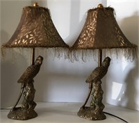Pair of Resin Parrot Lamps