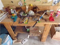 Wooden work table with misc tools