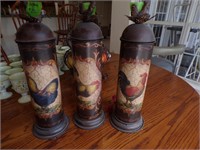 3 Metal Rooster cannisters