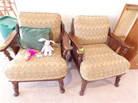 2 Wood frame arm chairs