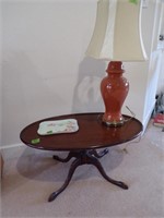 Wooden coffee table with lamp