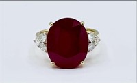 $6260 15.11ct Ruby 0.68cts Diamond 14k Gold Ring