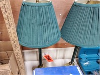 2 X'S BID GREEN METAL TABLE LAMPS W/ SHADES