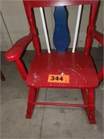 CHILDS PAINTED RED WHITE BLUE ROCKING CHAIR