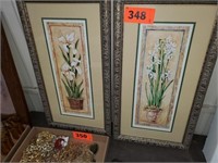 2 FRAMED WALL DECOR FLOWER PICTURES