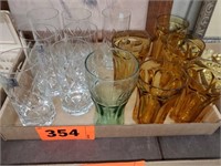 FLAT OF GLASS TUMBLERS- AMBER- COCA COLA GLASS