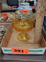 AMBER GLASS COMPOTE 8 X 9