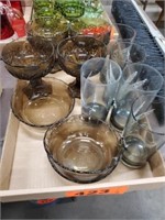 SMOKED GLASS TUMBLERS- BOWLS- & OTHER PCS.