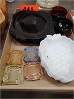 LOT SMALL COLORED ASHTRAYS- RED PLATES