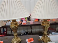 2 X'S BID BRASS COLORED TABLE LAMPS W/ SHADES