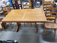 WOOD TABLE & 6 LADDER BACK CHAIRS