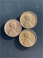 (3) 1920-P, D, S Wheat Pennies