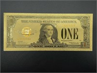 24k Gold Foil Pressed One Dollar Bill-Replica