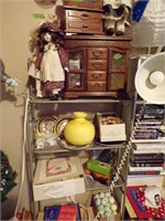 Metal Shelf with misc bedroom items