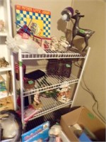 Wire shelf with misc bedroom items