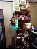 Shelf with  purses, misc lot