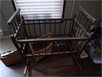 Antique wooden baby cradle