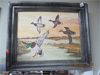 Signed 1960 J. Spencer Oil on Board Duck Pic