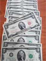 2 Red Seal $2.00 Notes & 13 $2.00 Bills