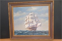 Oil On Canvas Vintage Ship Signed Art Ambrose