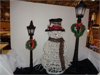 Lighted Snowman & 2 Lamp Posts