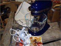 Blue KitchenAid Artisian Mixer w/Glass Bowl