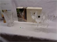 4 Crystal Goblets & Vase