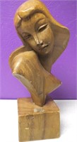 Vtg Mid Century Carved Wood Womans Bust 12"