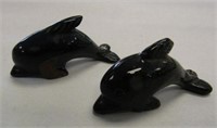 2 Small Tiger Eye Carved Dolphins