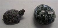 Carved Stone Turtle & Russia Seraphinite Polished
