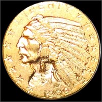 1909-D $5 Gold Half Eagle ABOUT UNCIRCULATED