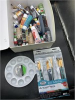 Art supplies - paint, brushes and pallet