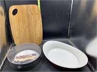9in springform pan, cutting board, and serving