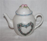 Mary Hughes Enesco Ceramic Tea Pot w Rose Heart De