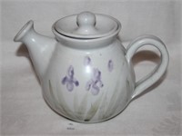 Signed Art Pottery Tea Pot w Purple Floral Design