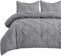Bedsure Pintuck Comforter Set Queen Size, Grey