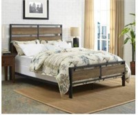 Industrial Metal and Wood Plank Bed - QUEEN
