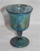 Blue Iridescent Carnival Glass Mug w Grape Vine De