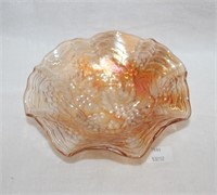 Marigold Carnival Glass Ruffled Edge Bowl Grape Le
