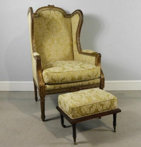 Louis XVI style bergere upholstered in gold brocade