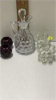 5PC GLASS 2IN CANDLE HOLDER AND 7IN CRUET